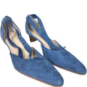 Dries Van Noten Women's Blue Suede Ankle Strap Block Heels Size 38.5